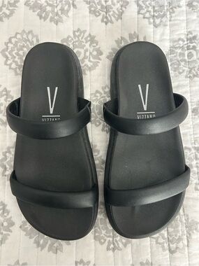 ⚜️ VIZZANO Women's Black Double-Strap Slide Sandals